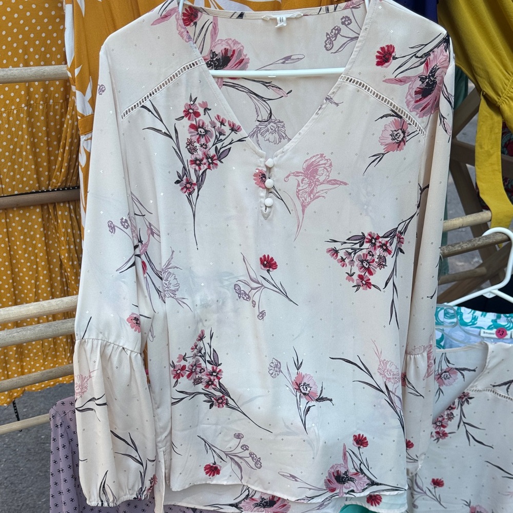 Maurices Floral Blouse - White and Pink